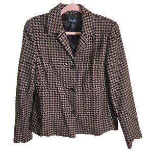 Rafaella Vintage Brown Beige Hounds Tooth Wool Blend Blazer Size 10